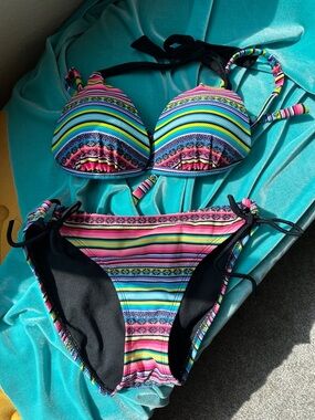 Hula Honey Black Bikini with Multicolor Straps